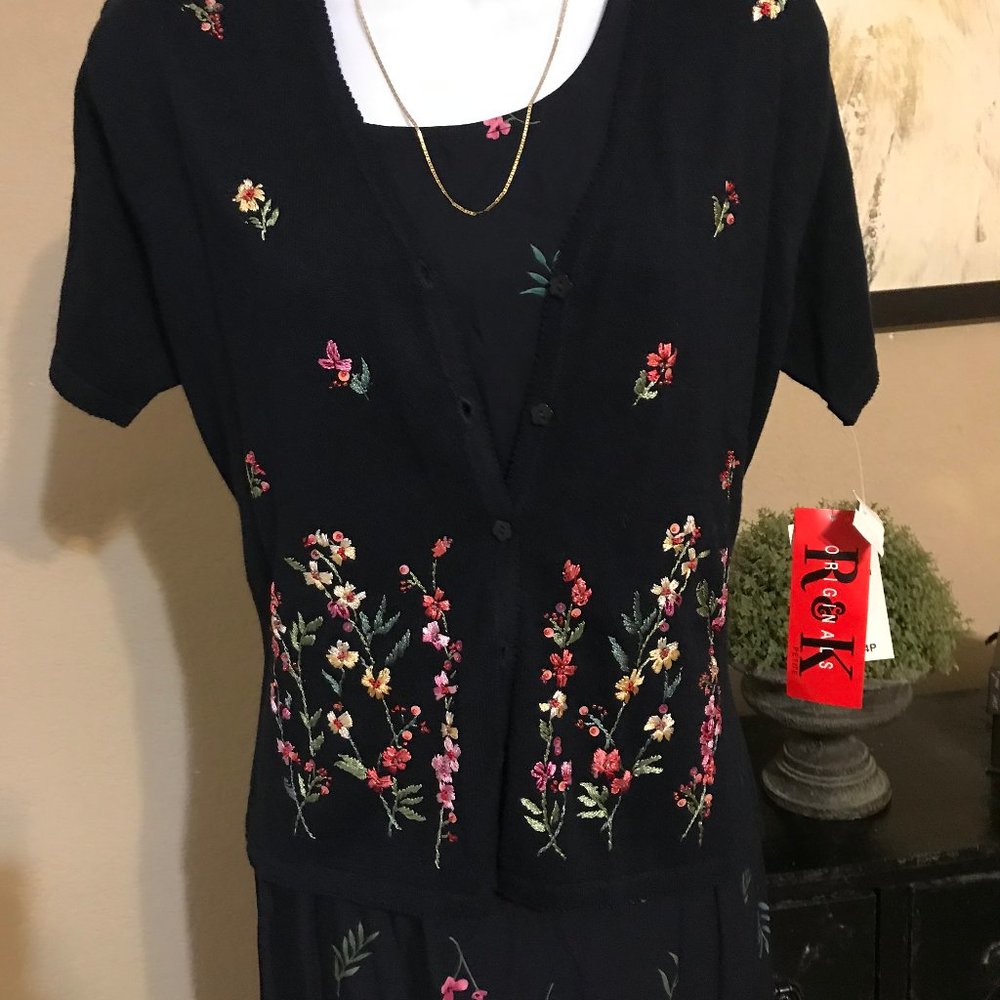R&K Originals Black Dress Floral Embroidery 4P